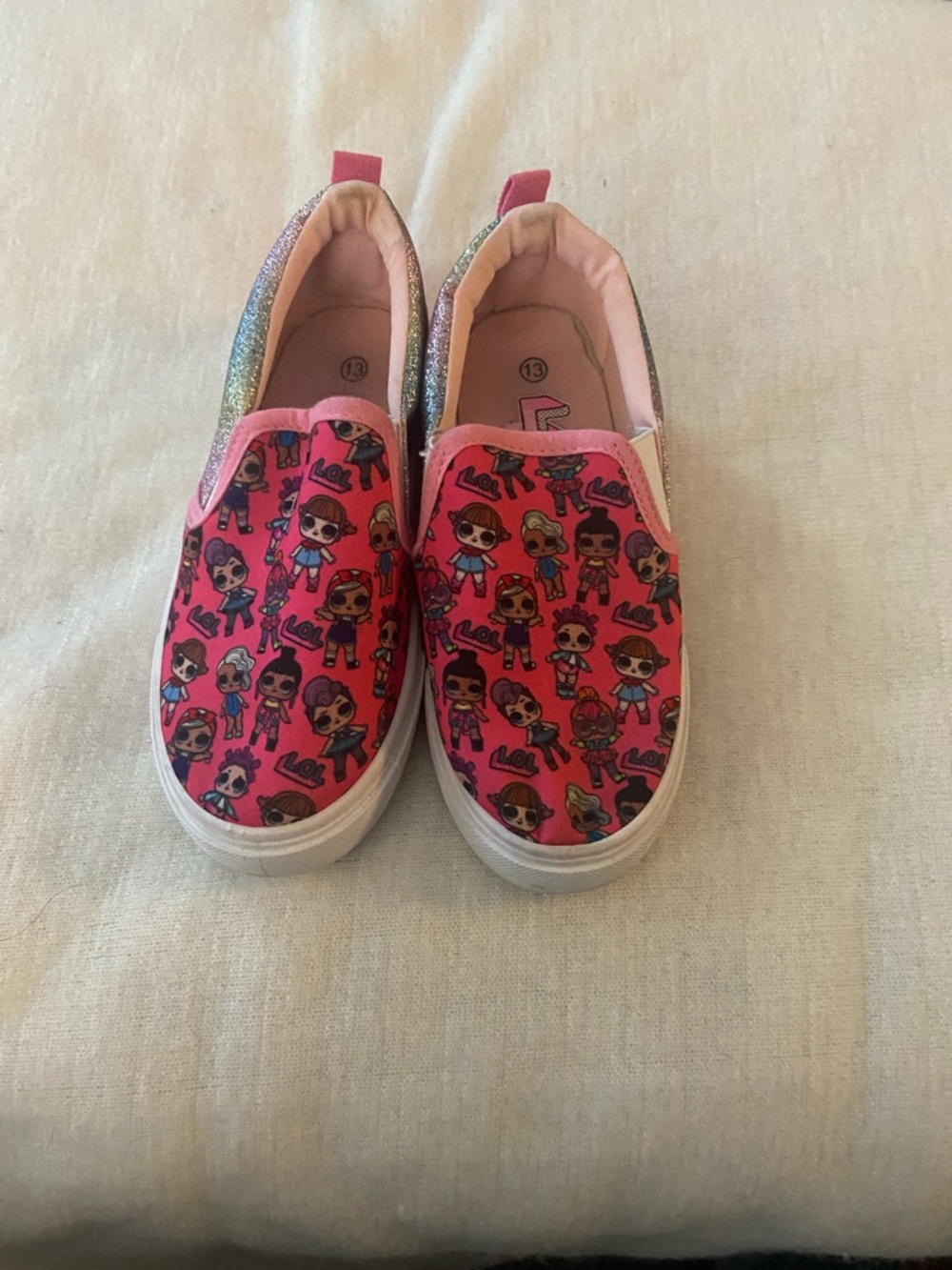 L.O.L. Surprise! Pink Slip-On Kids Sneakers with Rainbow Glitter Sides